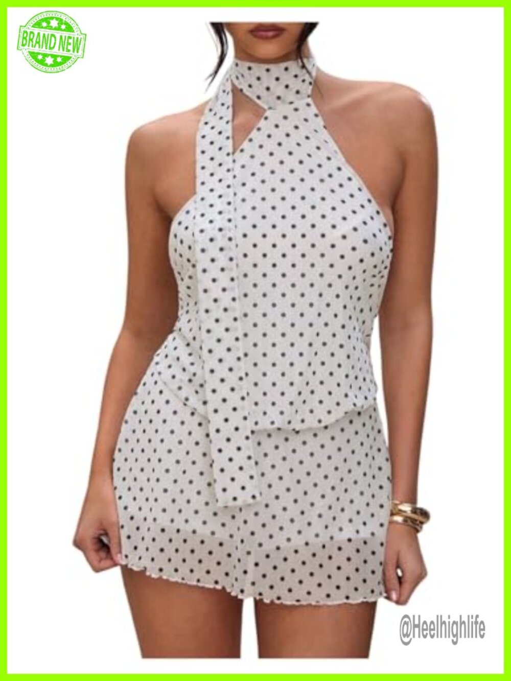 SOLY HUX Women's Polka Dots Mini Dress Sleeveless Halter A Line Summer Party